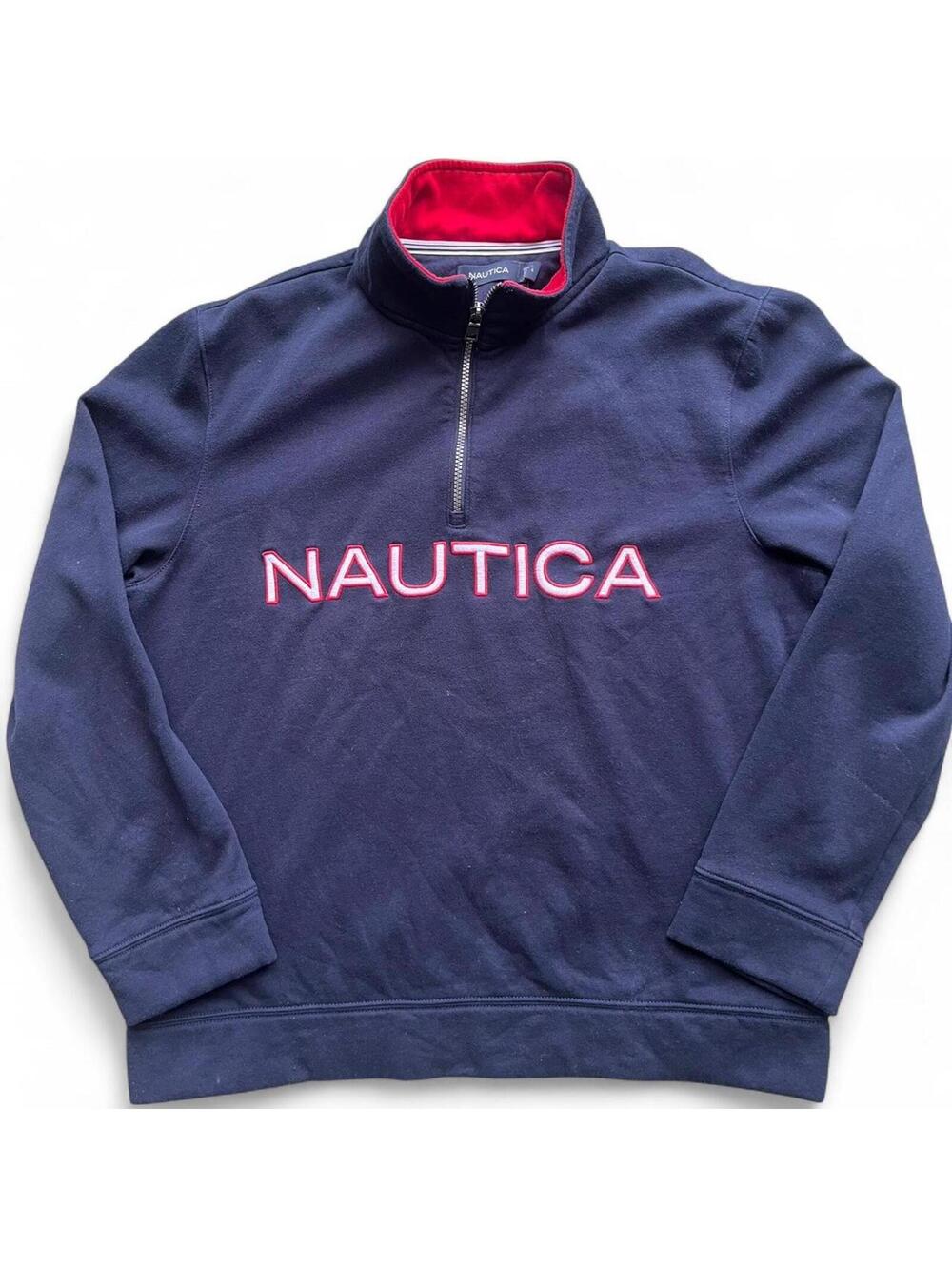 Nautica Mens Blue Quarter-Zip Pullover Sweatshirt Size Large